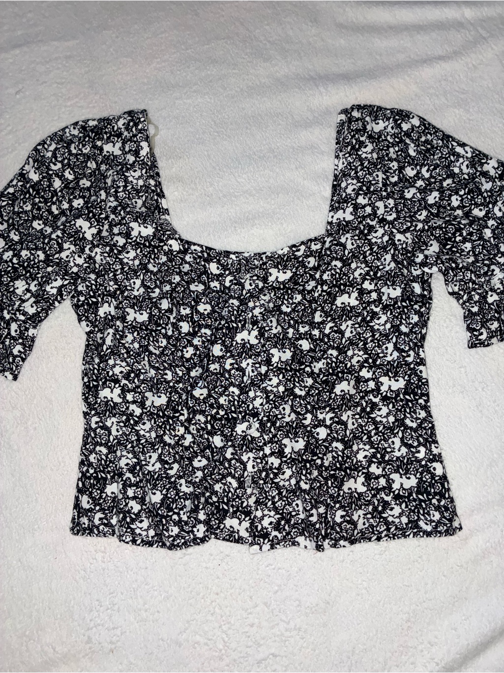 Mi Ami Black & White Floral Square-Neck Crop Top Nwt